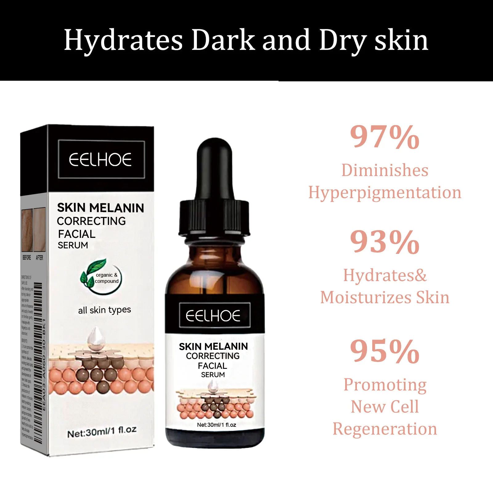 Melanin Correcting Facial Serum Fade Dark Spots Anti Freckle Lightening Pigment Blemish Niacinamide Brightening Face Serum