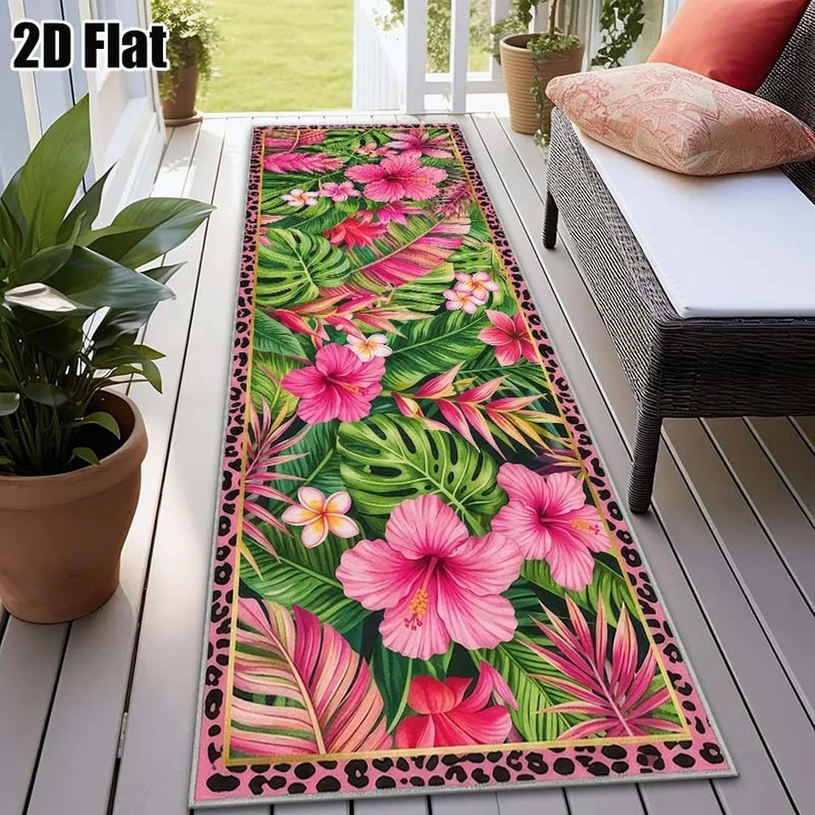 1Pc American Retro Plant Pattern Printed Long Carpet, Bohemian Style Carpet, Suitable for Bedroom, Living Room, Entrance, Bathroom, Bedside, Home Decoration