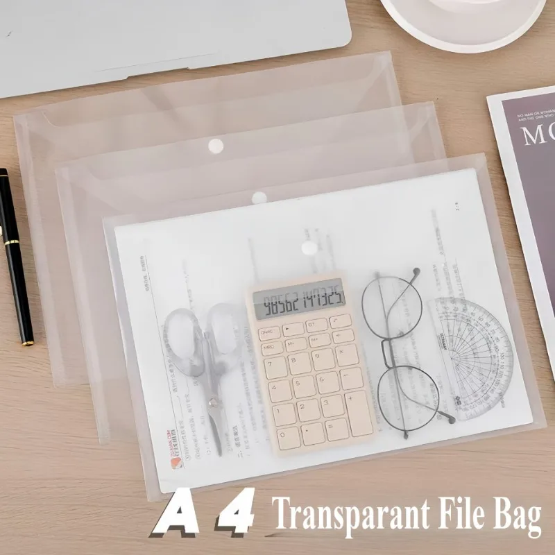 10pcs A4 Size Transparent Plastic File Bag with Button Closure, Ideal for Organizing Office Supplies, Art Supplies and Documents