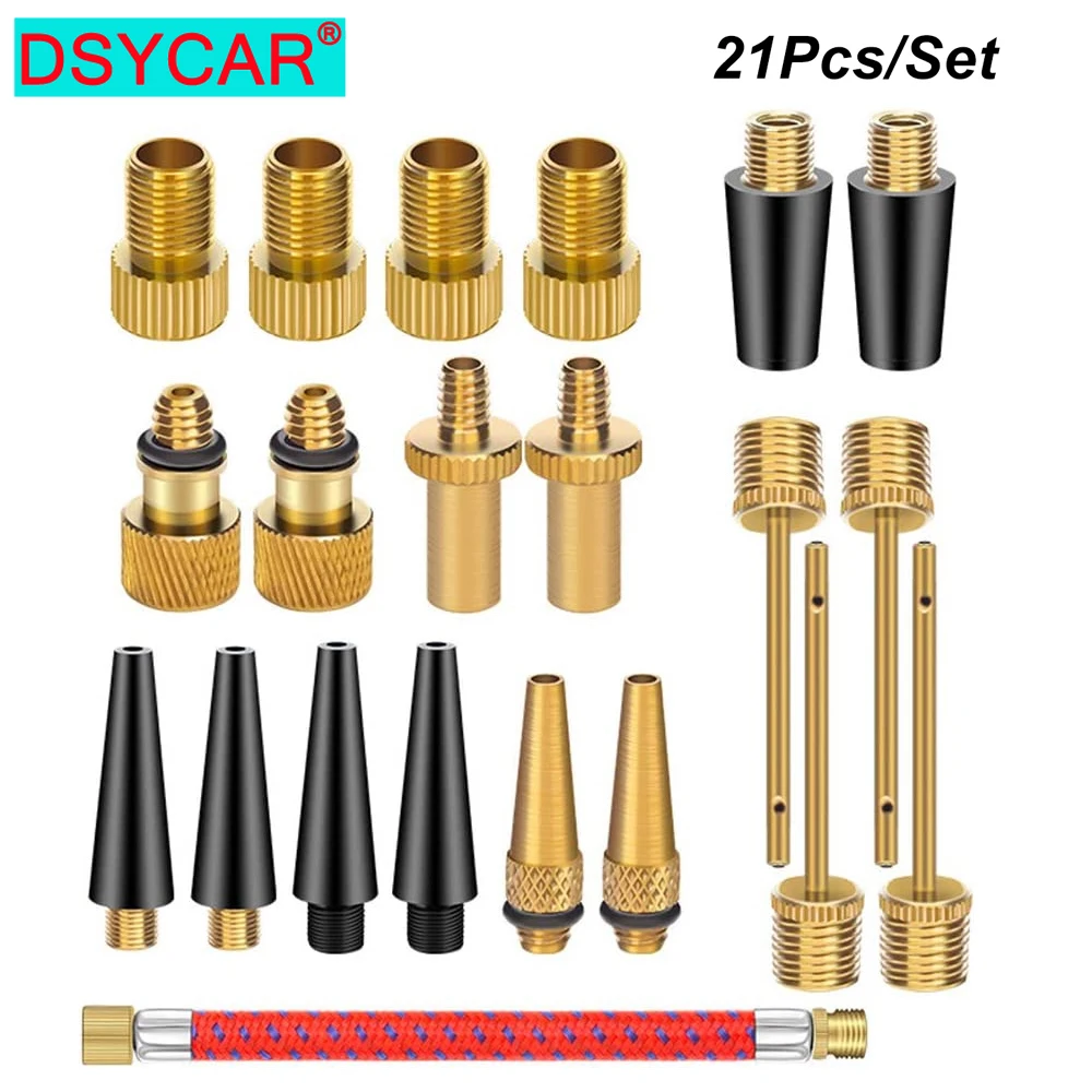 

21Pcs Bike Tire Valve Pump Adapters,Brass Presta Schrader Valve Adapter Tools, Ball Pump Needle, Presta Valve Adapter Bike Pump