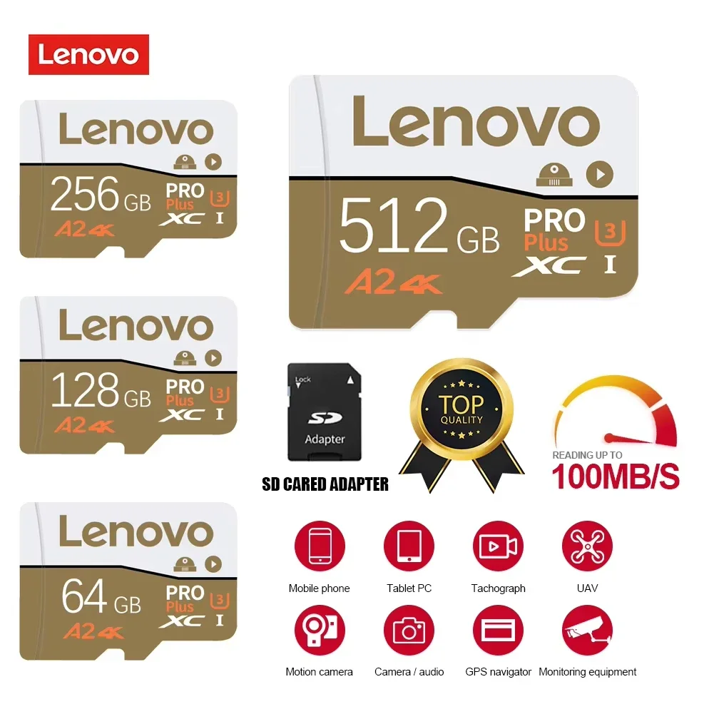 Lenovo Memory Card 32GB/64GB/128GB/256GB Micro TF SD Card Class 10 High Speed Transfer For Computer Phone Camera Monitoring