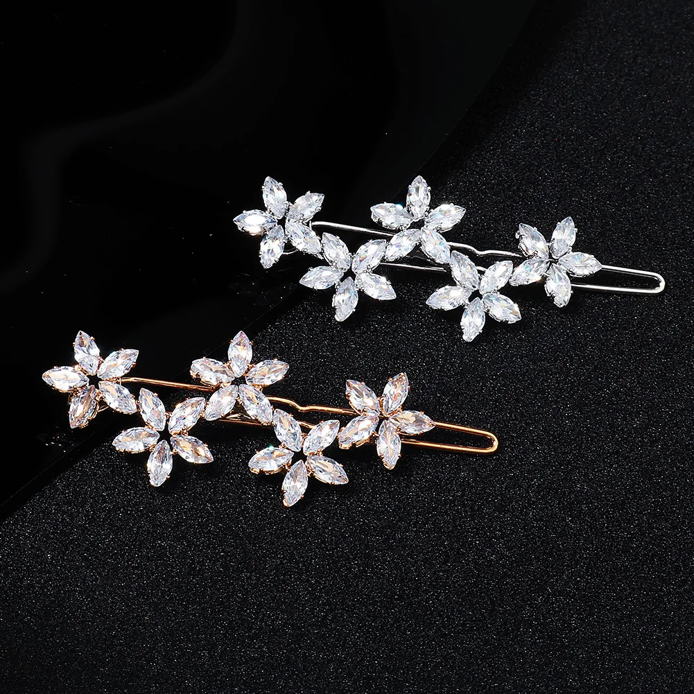 Korean Crystal Flower Hairpin for Women Vintage Female Braid Rhinestones Barrettes Flowers Shape Hair Clip Hair Accessories
