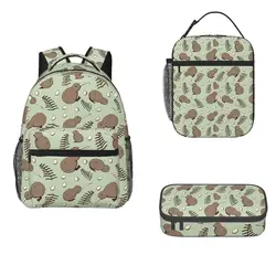 Kiwi Bird Backpacks Boys Girls Bookbag Children School Bags Cartoon Kids Rucksack Lunch Bag Pen Bag Three-Piece Set