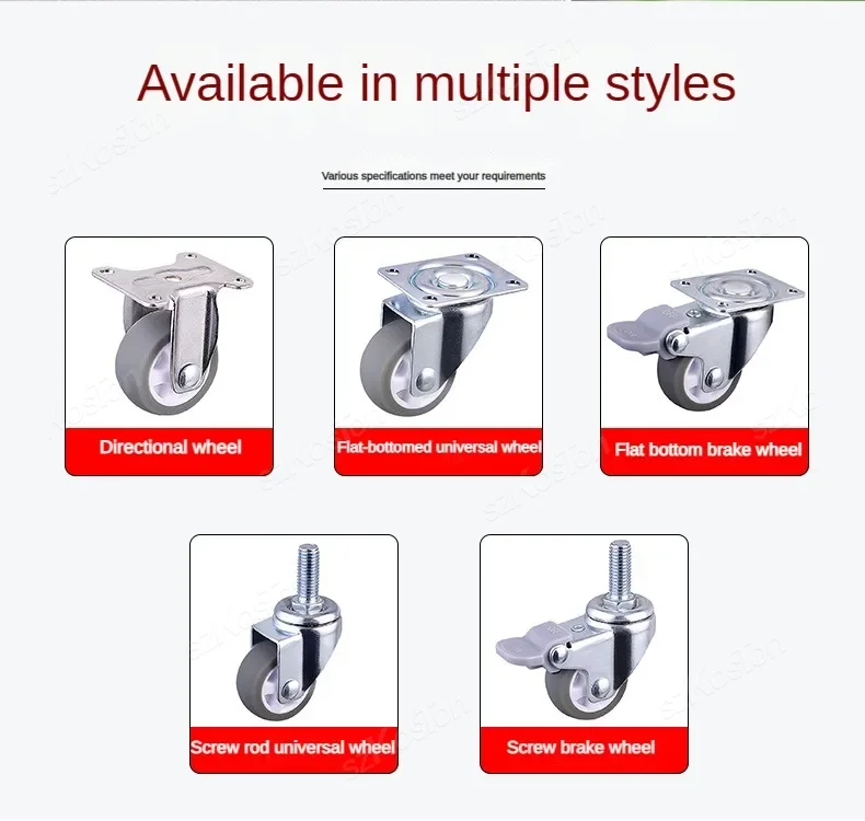 4Pcs 1/1.25/1.5/2 Inch Stem Threaded Furniture Casters Wheels Rubber 360 Degree Swivel Flat Bottom Castor Trolley with Brakes