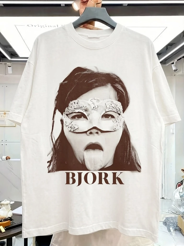Camiseta Comemorativa Bjork, Camiseta Unissex de Manga Curta Bjork Band, Top Respirável para Homens e Mulheres no Verão