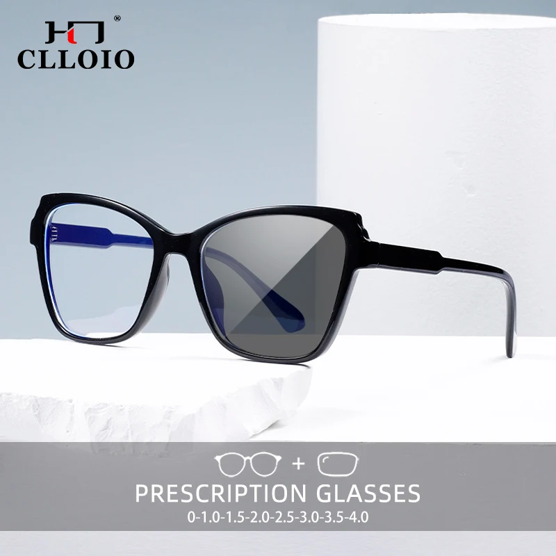 

CLLOIO Women Versatile Skinny Face Reading Anti-blue Ray Glasses Transparent Myopia Glasses Photochromic Prescription Glasses