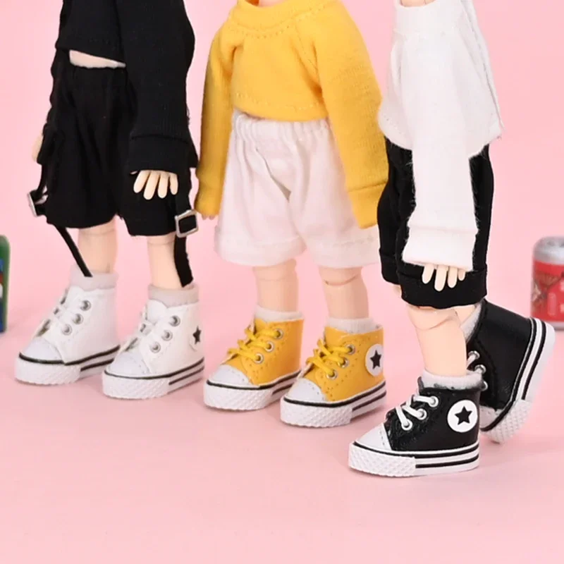 Ob11 High-Top Canvas Doll Star Shoes Sports Casual Doll Shoes Grid Shoes  For Gsc Body, Molly, P9, Ymy, 1/12Bjd Doll Accessories