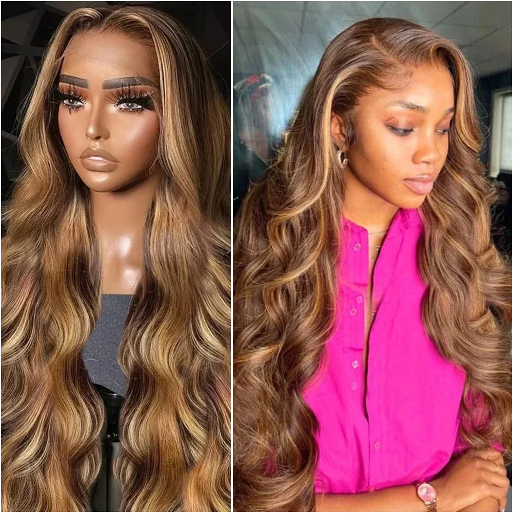 

Парик из бразильских натуральных волос 427 Body Wave Highlight, 40 дюймов, с предварительно выщипанными прядями, 13x6 HD Lace Frontal, плотность 200%, с прозрачной фронтальной кружевной основой