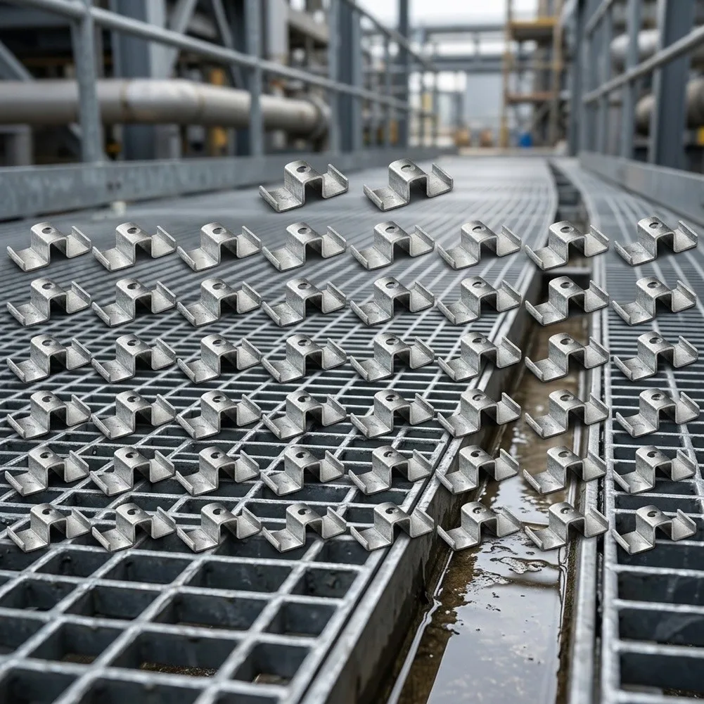 Saddle Clips with Fixing Screws for Grating Bars Designed for Tool Assembly and Stable Installation in Industrial Settings