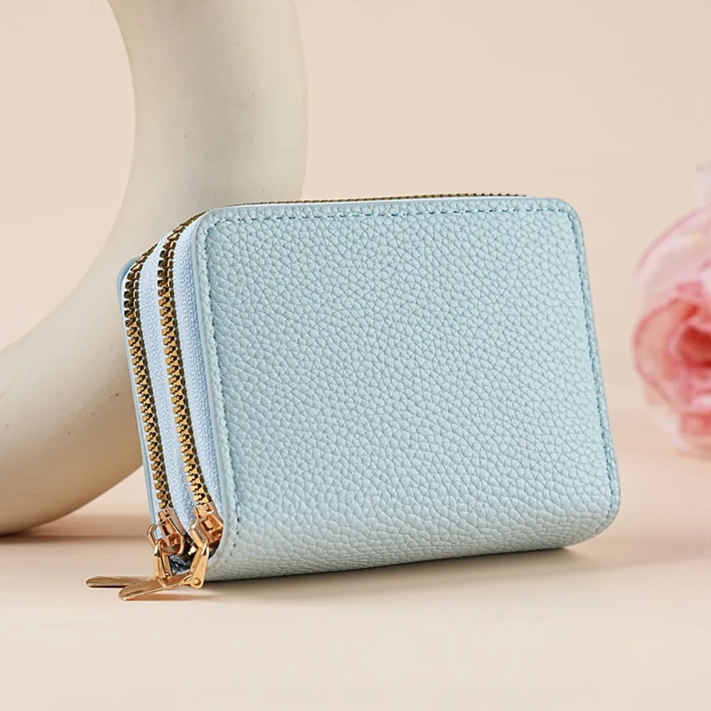 

Двухслойный женский кошелек на молнии, многофункциональный, компактный дизайн, держатель для карт, большая вместимость, кошелек для монет с узором «личи», для женщин