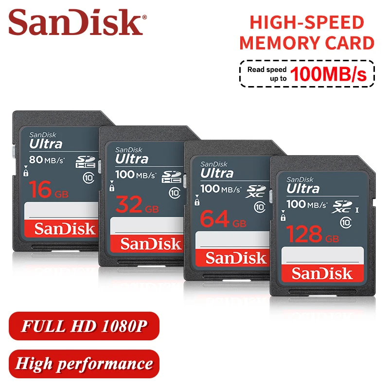 SanDisk 1080P C10 UHS-I بطاقة SD 16GB 32GB 64GB 128GB بطاقة ذاكرة فيديو عالية الدقة للكاميرا SDHC SDXC بطاقة فلاش