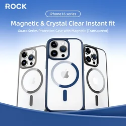 For iPhone 16 ,16 Pro Case Rock Space Magnetic PC+TPU Shockproof Hybrid Guard Pro High Transparent Back Cover