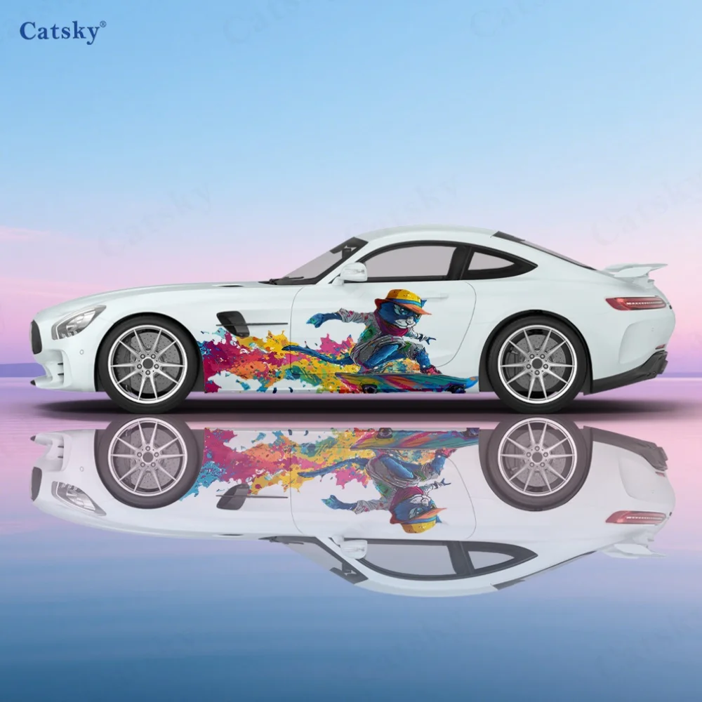 2pcs.Trendy Cool Colorful Splatter Colorful Kitten Car Decoration Decal.car vinyl wraps
