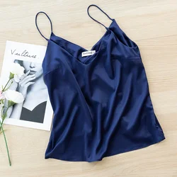 Sexy V-neck Satin Camisole Top Chic High Quality Outer Wear Inner Bottom Top With Suit Summer New Ladies Sleeveless Tank Tops