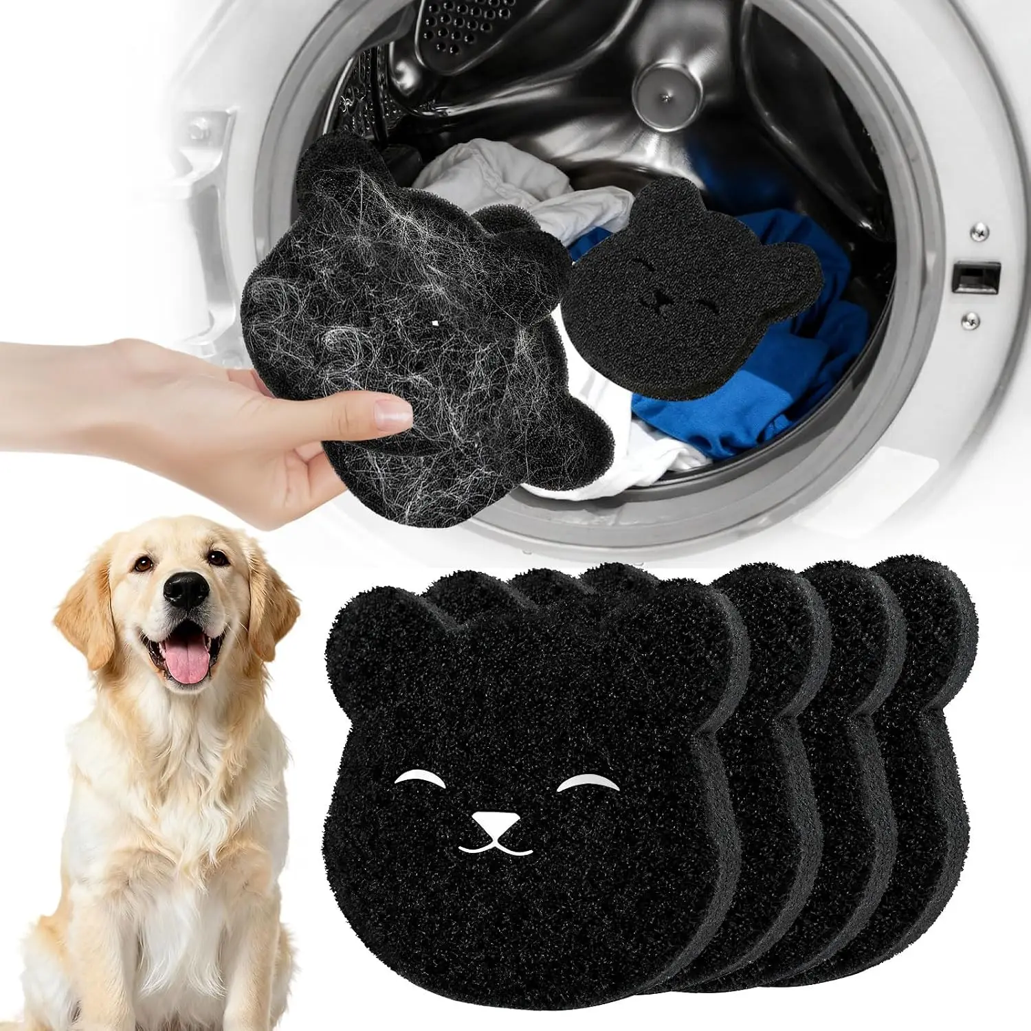 1-64pcs Pet Hair Remover Bear Shape Laundry Balls Washing Machine Lint Catcher Reusable Clothes Sofa Cat Dog Fur Cleaning Sponge