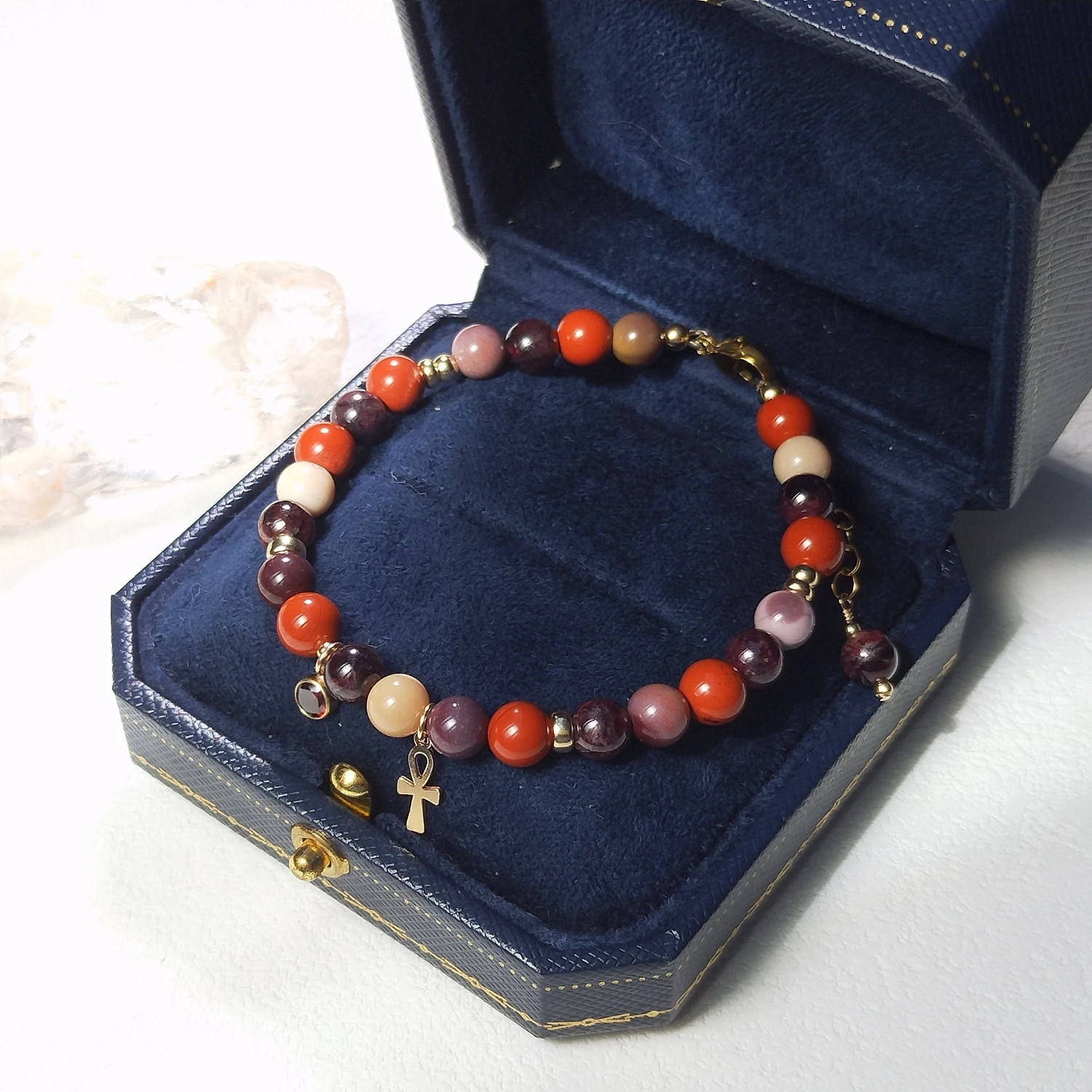 Lii Ji الطبيعية Mookaite الأحمر جاسبر العقيق 6 مللي متر الأمريكية 14K الذهب معبأ سوار اليدوية مجوهرات الأزياء للحزب #5