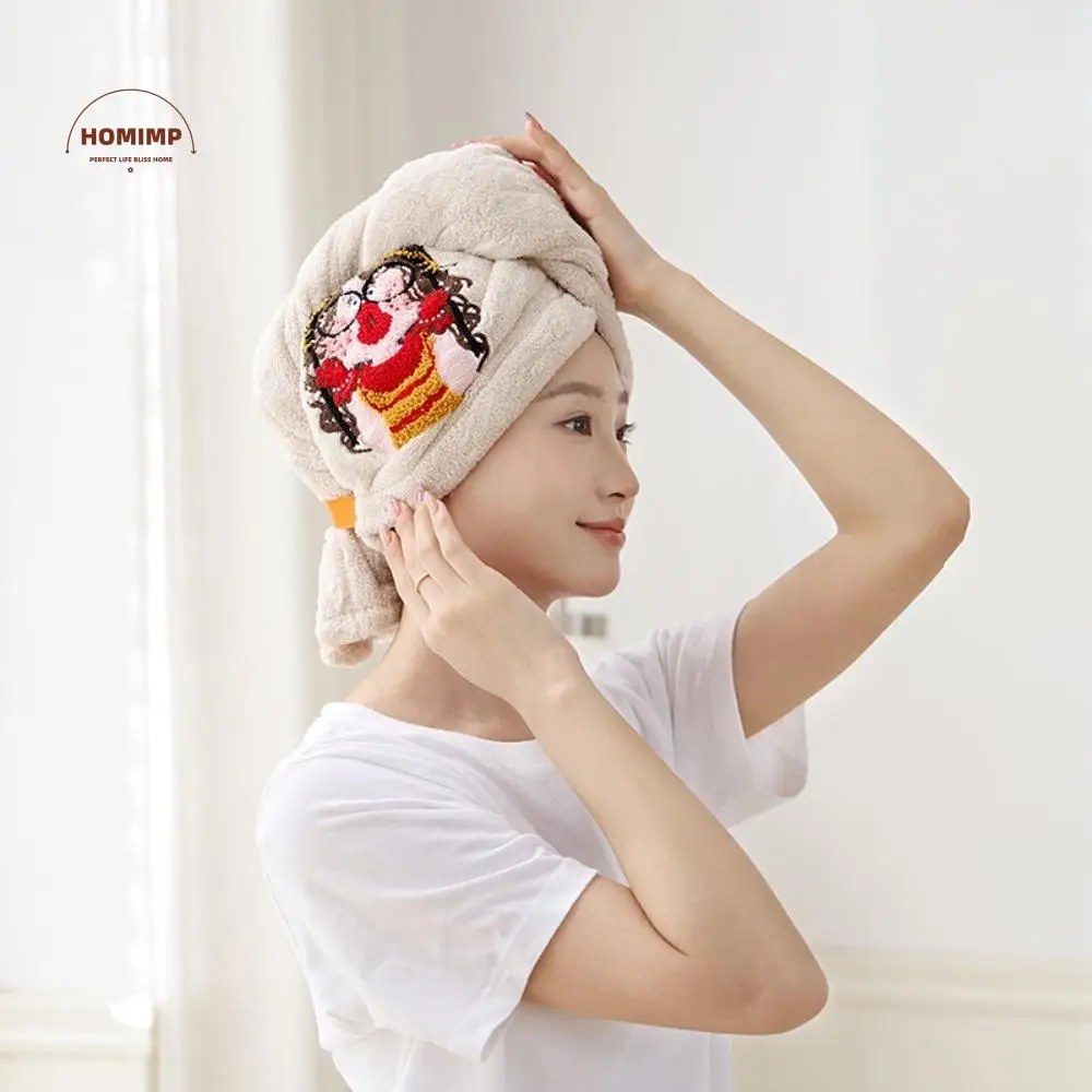 

Comfortable Soft Dry Hair Cap Quick Drying Cartoon Quick Drying Cap Coral Velvet Turban Head Shower Time