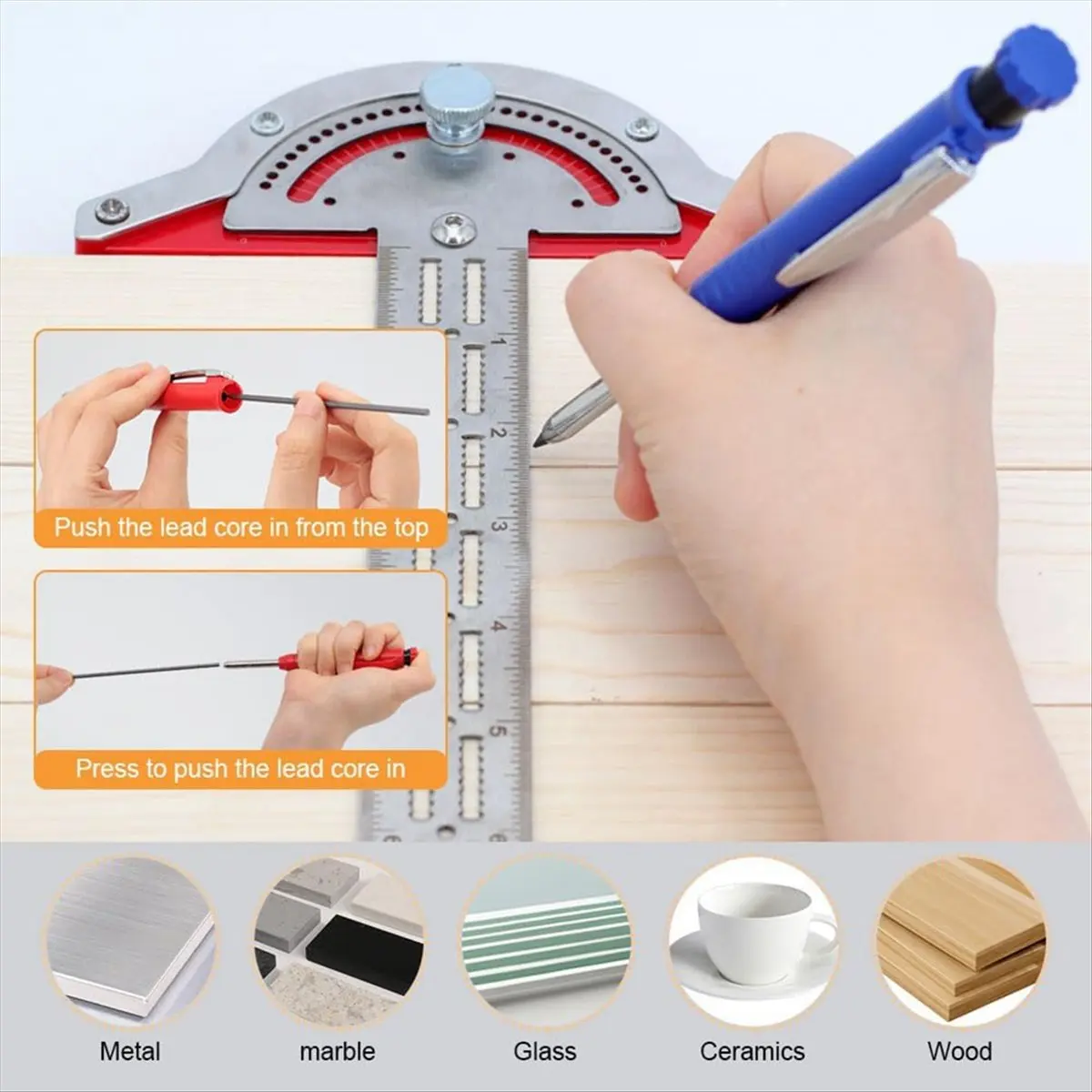 Professional 4-Pen Marking Set - 4 Pens + 24 Leads (Black/Blue/Red/Yellow) - Built-in Sharpeners, Extended Nose