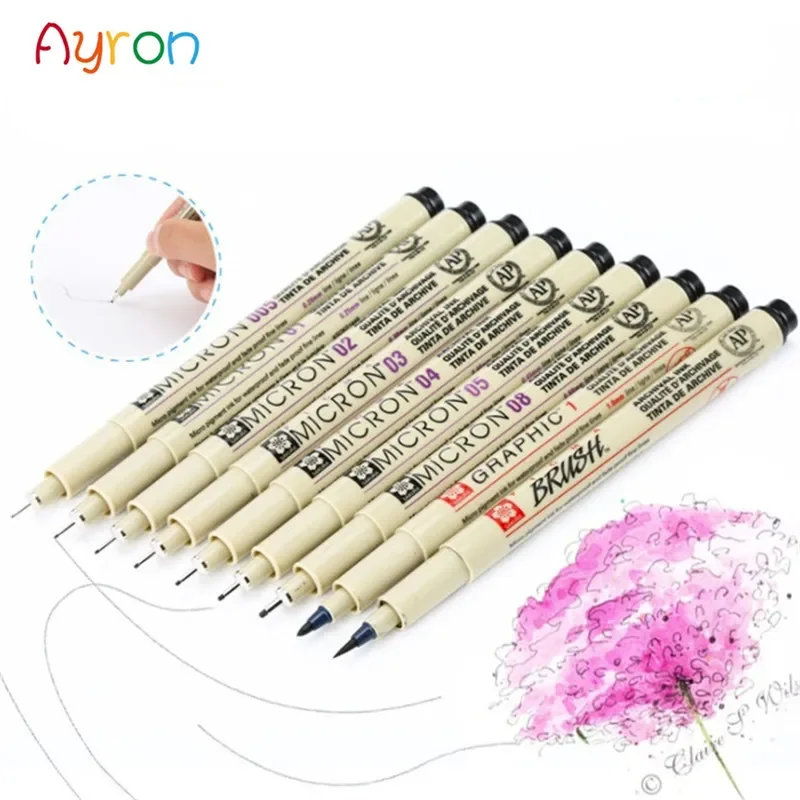 7/9/11Pcs Black Sakura Pigma Micron Pen Waterproof Hand-Drawn Design Sketch Needle Pen Fineline Pen Supplies