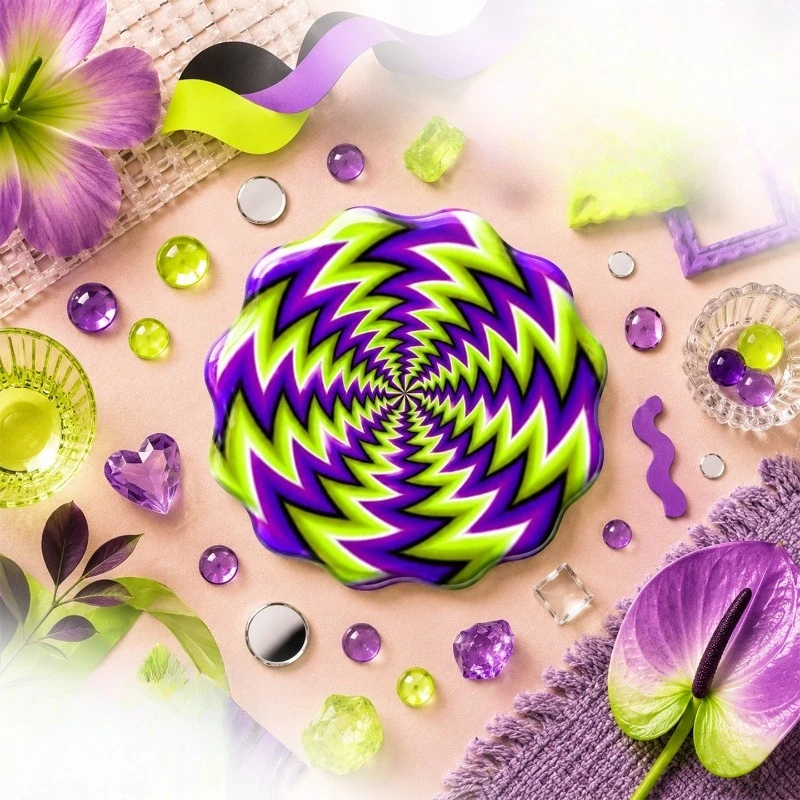 Purple Green Spiral Illusion Fridge Magnet - Mesmerizing 3D Optic Souvenir Unique Artistic Gift for Modern & Playful Decor