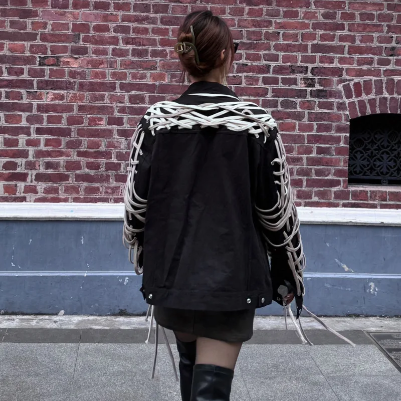 HKSH Spring Autumn New Men\'s Streetwear Dark Punk RO Stylish High Street Rope Jacket Women Chic Fashion Y2K Cotton Coats HK3531
