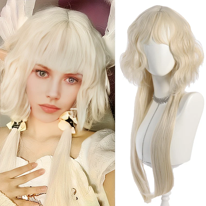 Lolita wig with milky white curly hair jellyfish head air bangs natural synthetic wig suitable for cosplay Halloween parties