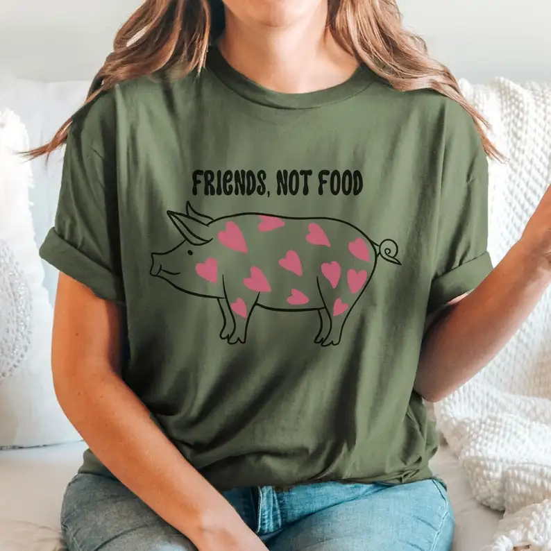 Animal Rights Unisex Vegan T-Shirt Friends Not Food Vegan Shirt Vegetarian T Shirt Harajuku Streetwear Cotton Tee Dropshipping