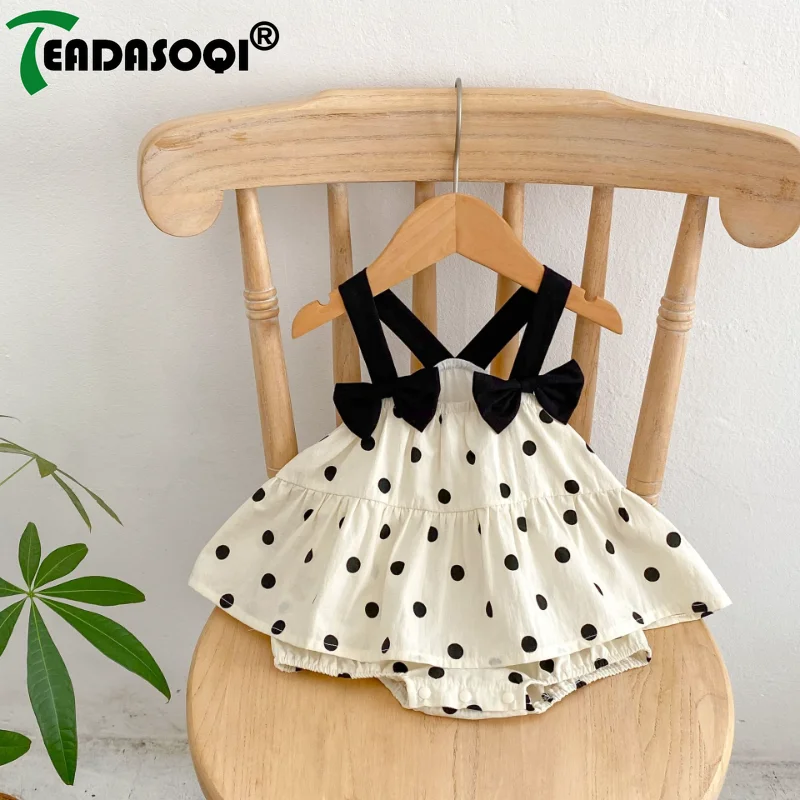 

Summer 2024 Toddler Kids Bodysuits Infant Bow Dot Suspenders Rompers Skirt For Newborn Baby Girls Todder Children Clothes 0-2Y