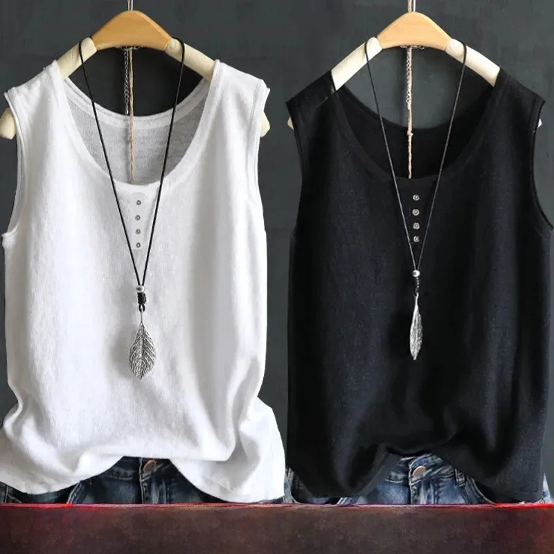 Pure Color Women's Sleeveless Button up Vest Loose Fit Base Layer Top Summer Outerwear Casual Wear Breathable Moisture Wicking
