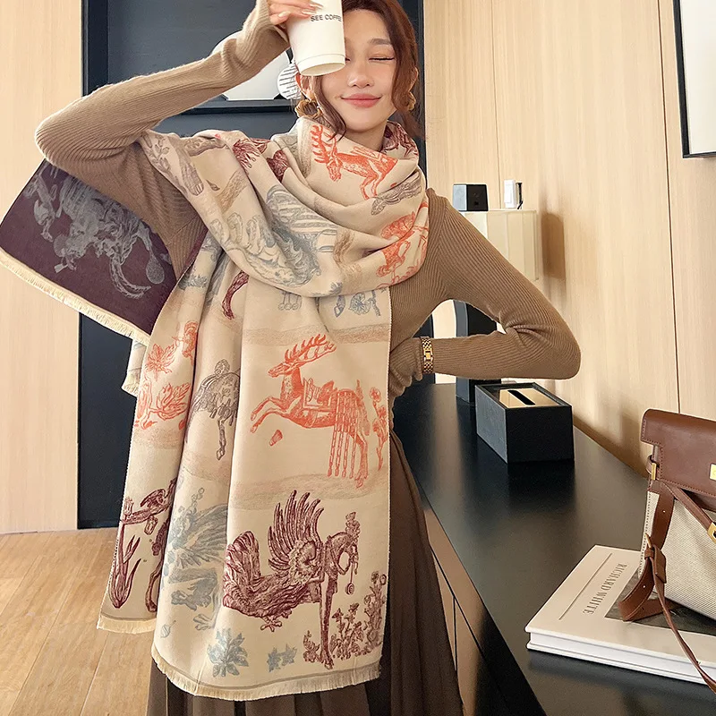 

New Luxury Design Winter Two-Sided Cashmere Jacquard Scarves High Quality Women Thicken Wrap Shawl Ladies Wool Pashmina Scarf