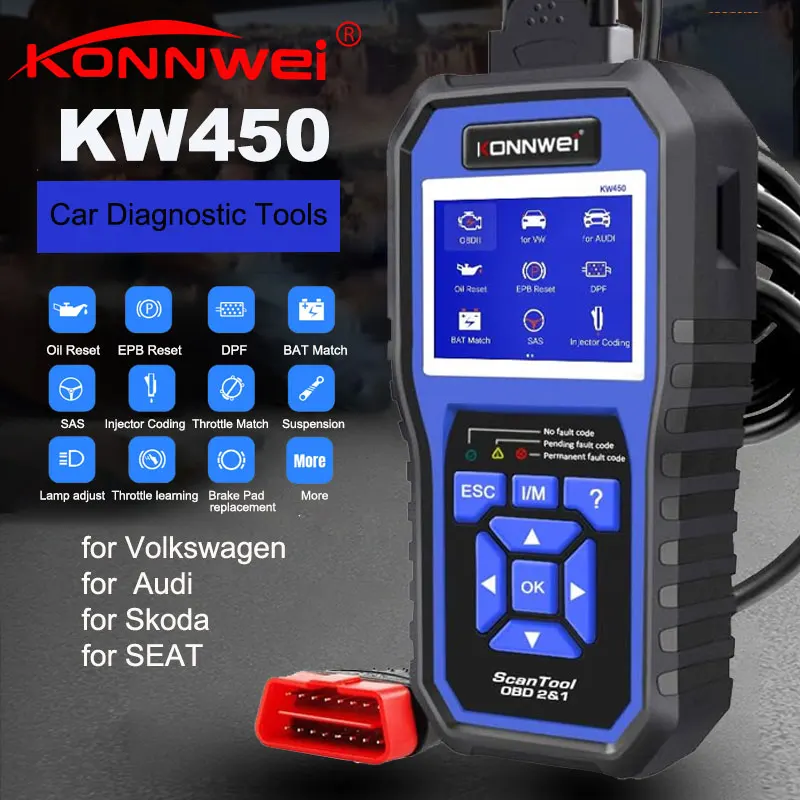 2025 KONNWEI KW450 Professional OBD2 Diagnostic scanner for VW for AUDI for SEAT for SKODA,with 9 Special Function