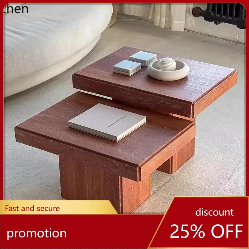 HXL Natural Travertine Square Coffee Table Set Sofa Side Table