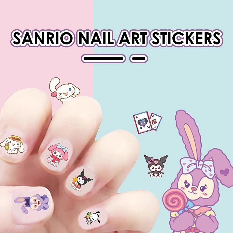 1 Sheet 5D Kawaii Sanrio Cartoon Nail Stickers Hello Kitty Kuromi Cinnamoroll Animation Nail Decals Press On Nails Art Supplies