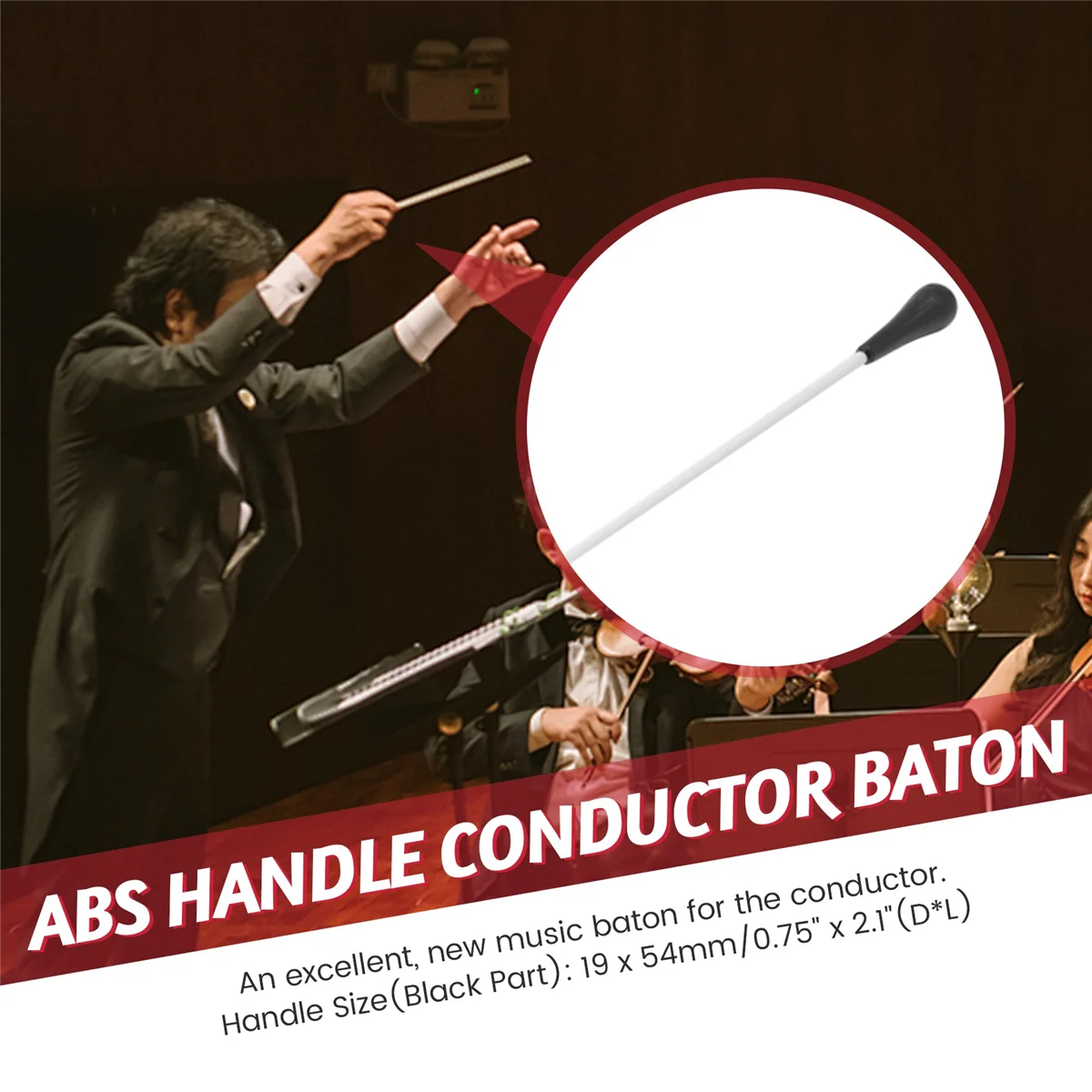 AT77 New Black ABS Handle Musical Music Conductor Baton Gift White 15inch