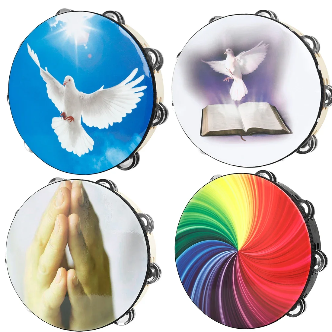 

Peace Dove Double Layer Hand Shaking Tambourine 8/10 Inch Hand Held Tambourine Tambourines Musical Instrument Party Gifts