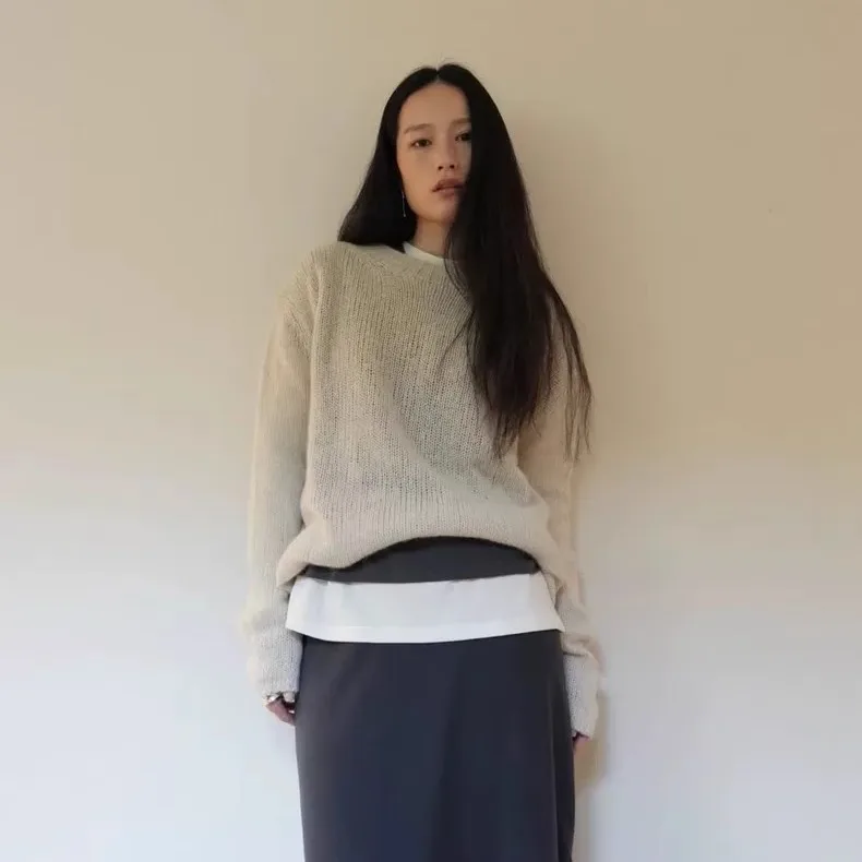 

Monoha mat round Ne Color Versatile Loose Lazy Long Sve Knitted Casual Sle Women's Sweater Autumn Season