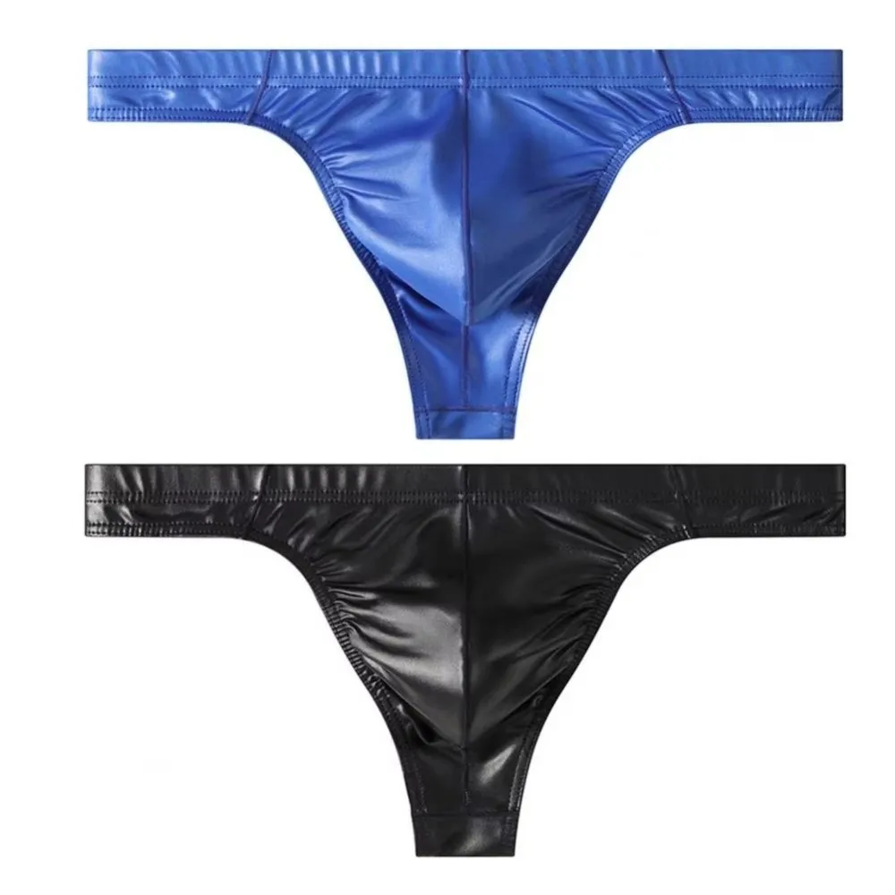 Solid Design Satin Silk Men's Thong Low-Waist Underwear T-back Briefs Glossy Underpants Date Night view 2