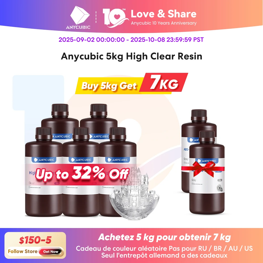 

ANYCUBIC High Transparency UV Resin 405nm Photopolymer Resin Long-lasting Clarity for Photon MONO X 3d Printing Clear Materials