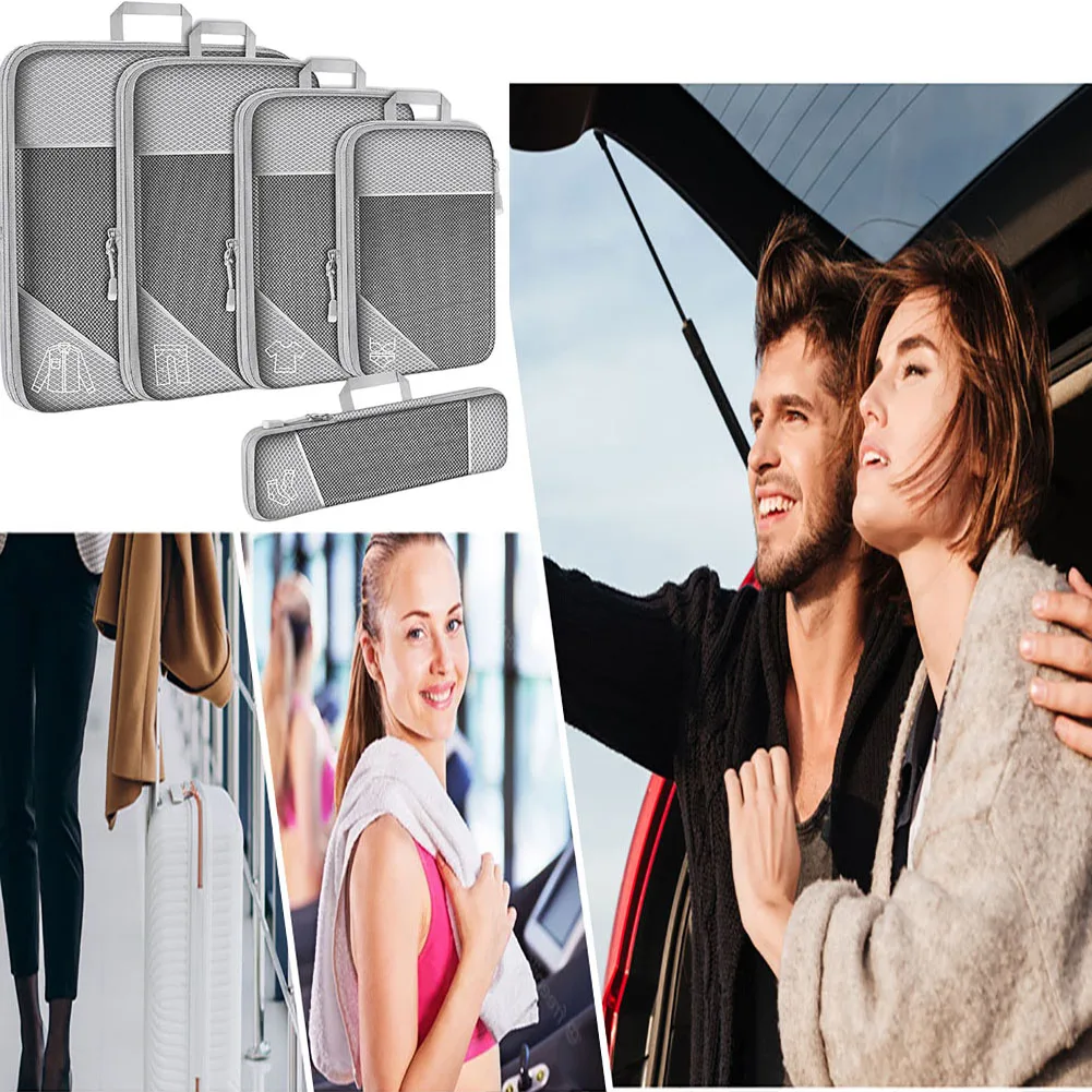 5 مجموعات من مكعبات التعبئة الضاغطة للسفر، أساسيات السفر خفيفة الوزن للعطلات، متينة، لحمل الأمتعة