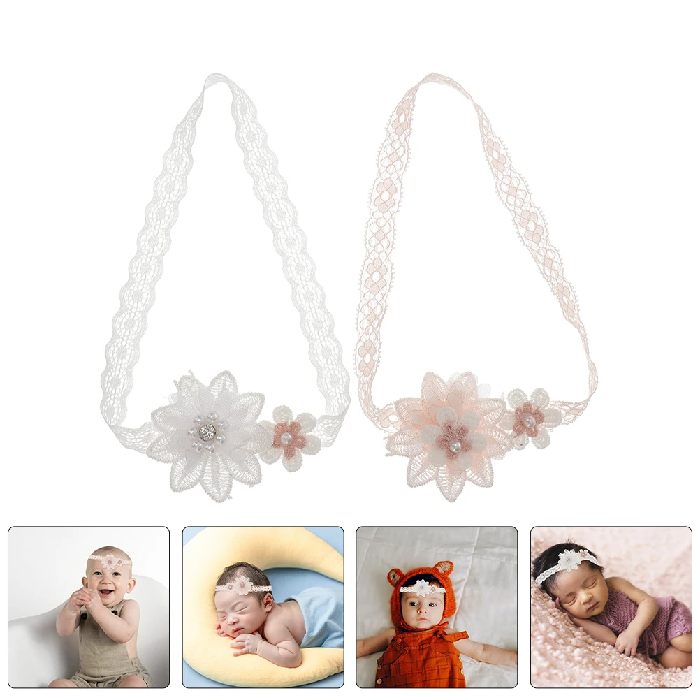 

2pcs Baby Girl Flower Headbands Soft Lace Hairbands For Newborn Toddlers Comfortable Elastic Hair Accessories Daily Wear Elegant