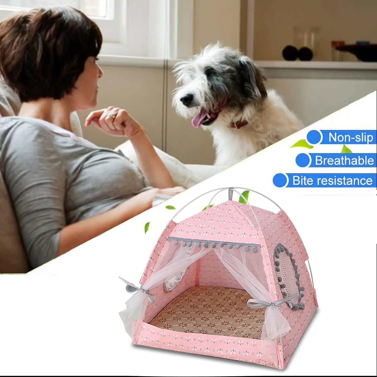 Cat Princess Indoor Tent House Pet Dog Cute Floral Cave Nest Bed Portable Dog Tents , floral pink