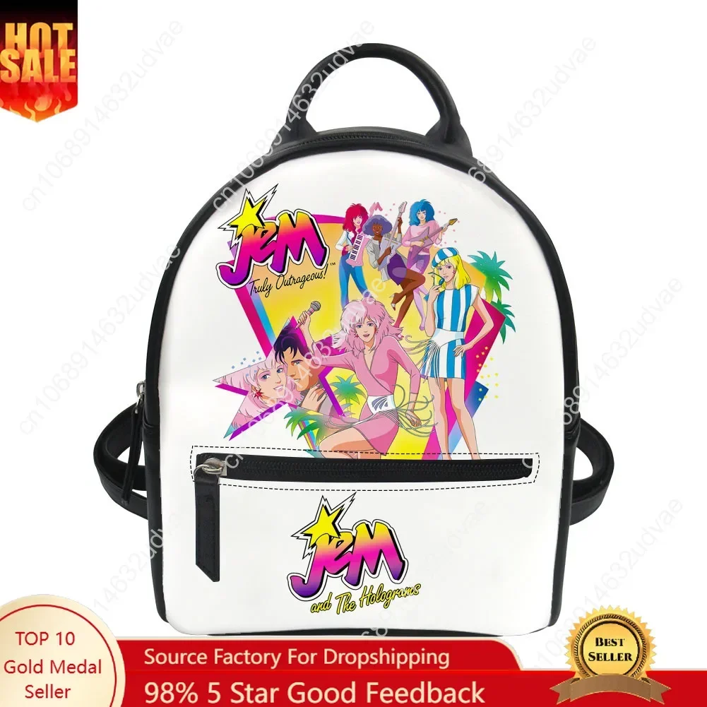 Jem and The Holograms Backpack Purse Women Schoolbags Personalized Double Shoulder Bag Daypack Leather Travel Bag Gift