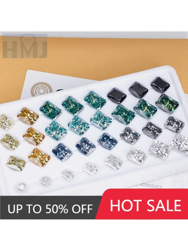 Wholesale Natural Color Moissanite Loose Stones Radiant Cut Blue Green White Black Champagne Lab Grown Diamond