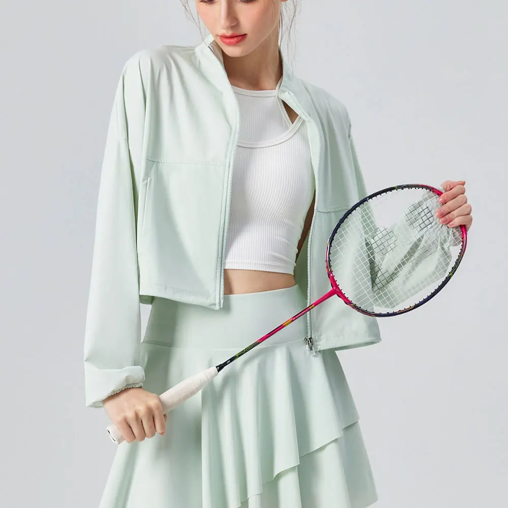 Women's Cooling UV Protection Sports Jacket –Stand Collar, Cuff Elastic, Pockets, Loose Casual Top for Outdoor Workout & Fitness