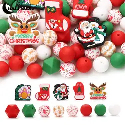 60Pcs Christmas Santa Claus Silicone Beads Round Spacing Loose Beads Set for Diy Necklace Bracelet Jewelry Material Accessories