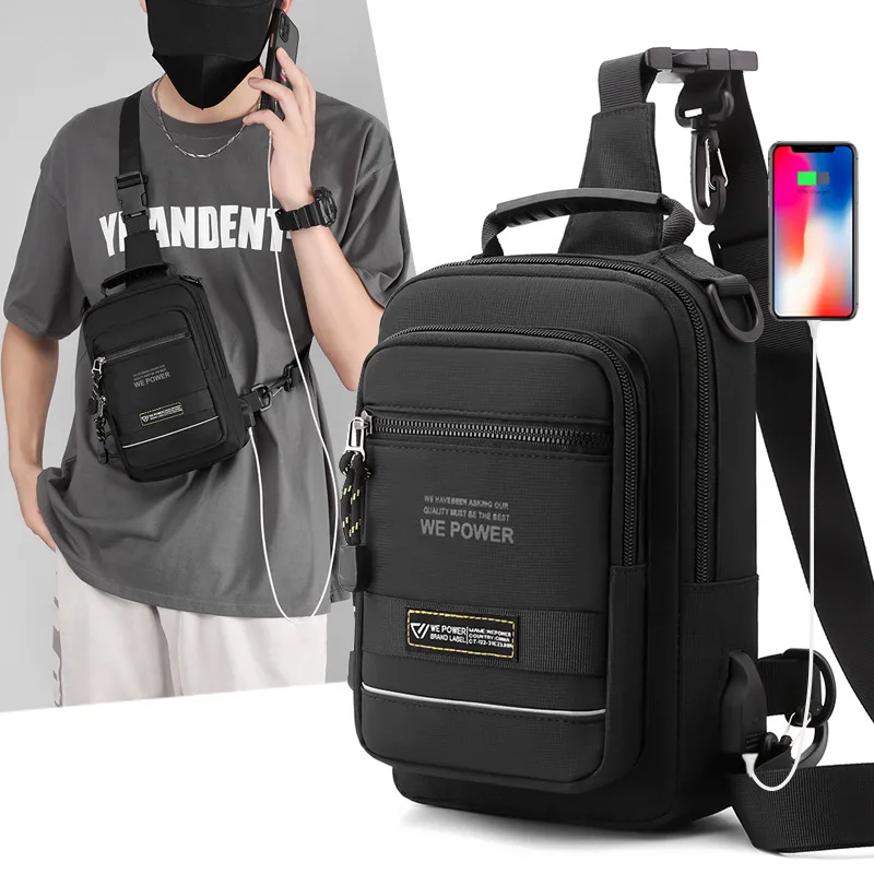 Waterproof Casual Chest Bag Men Multifunction USB Charging Men Crossbody Bag Small Travel Chest Bag Pack Male