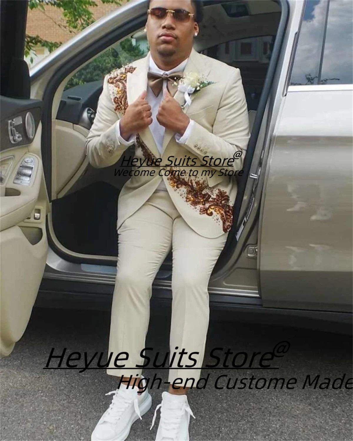 

Elegant Formal Groom Wedding Tuxedos Customized Slim Fit Peak Lapel Men Suits 2 Pcs Sets Male Prom Blazers Classic Costume Homme