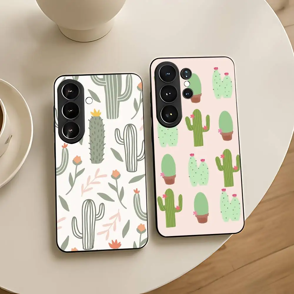 Plant Cactus Flower Pattern Silicone Case For Samsung Galaxy S21 S22 S23 S24ULTRA S25ULTRA FE Ultra Plus5G A52S S26 Cover