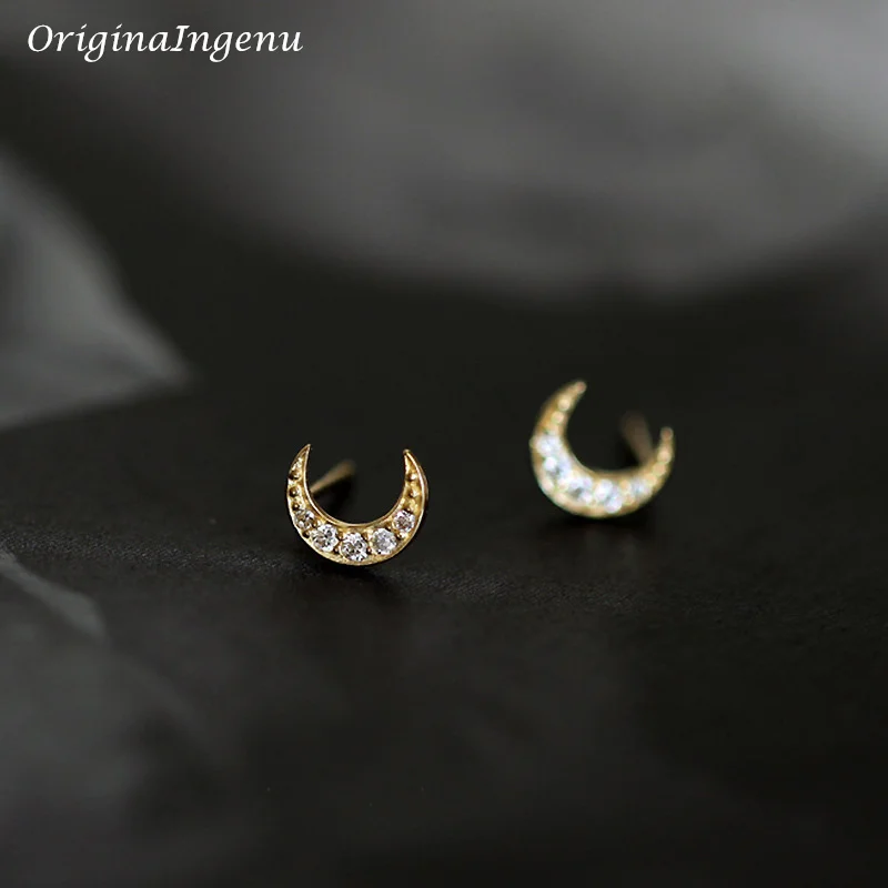 Solid 9K Gold Dainty Moon Stud Earrings 9k Gold Women Jewelry Minimalist Elegant Wedding Earrings Tarnish Resistan Fine Jewelry