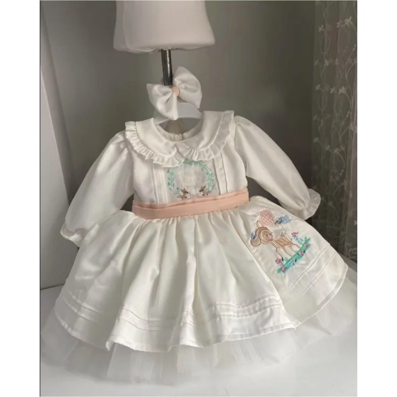 

Baby Girl Autumn Red Flower Embroidery Vintage Spanish Princess Ball Gown Dress for Birthday Party Holiday Photography C122